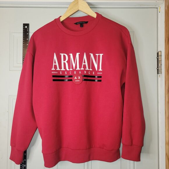 New AX Armani Exchange Size Small Red Sweater Logo Unisex - Picture 2 of 5